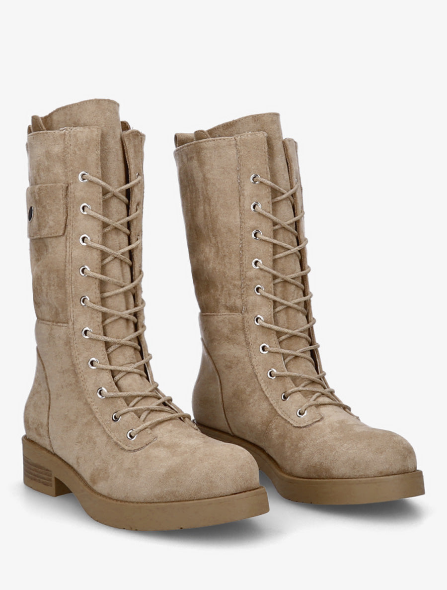 Bottines montantes à lacets et poches décoratives - Beige - 4