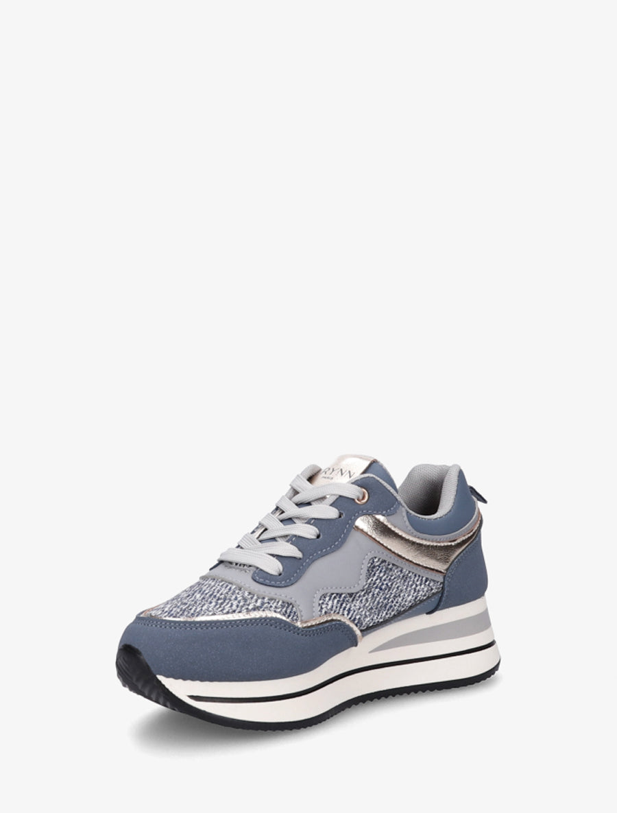 Baskets à plateforme en toile et simili - Bleu - 3