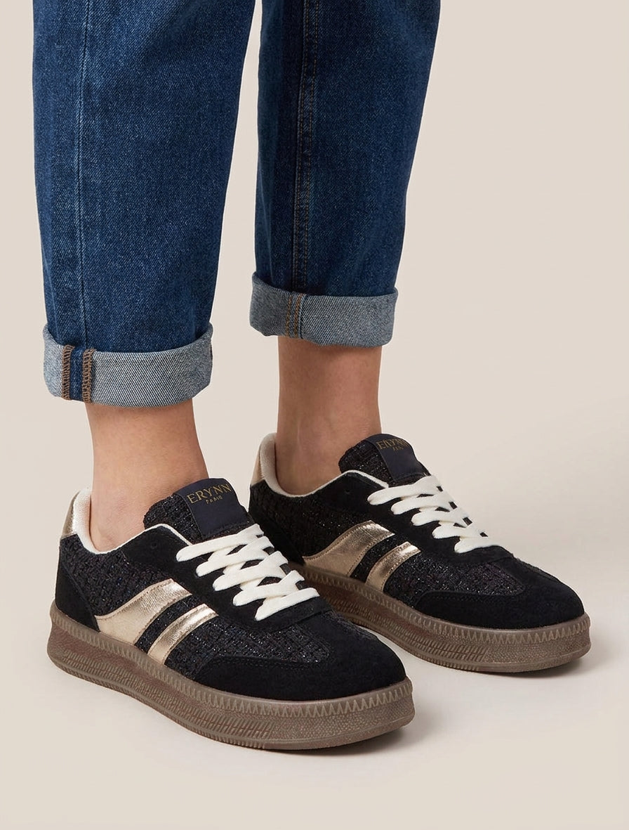Sneakers mit Tweed-Effekt-Quarter - Schwarz