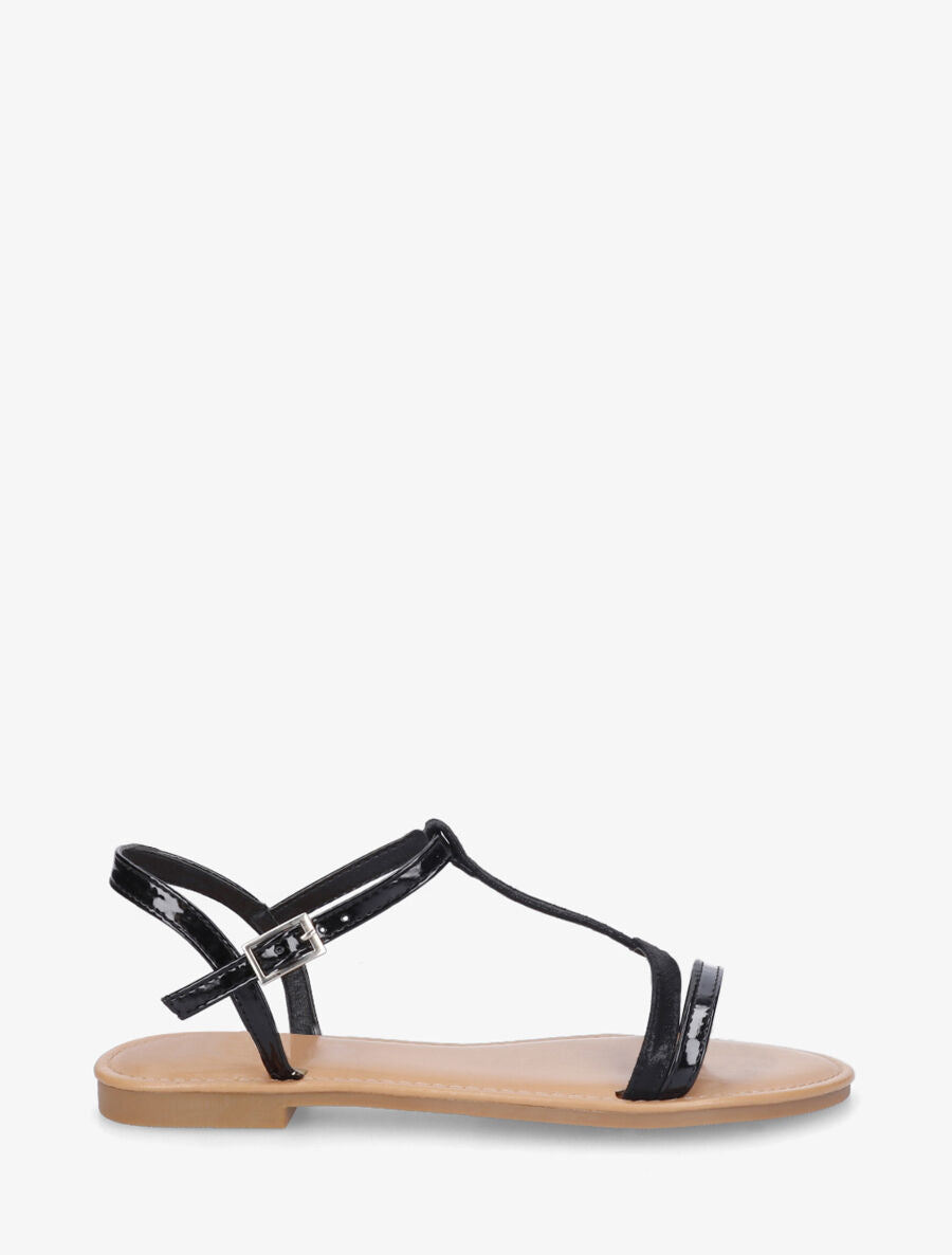 Nu-pieds en simili bride en T - Noir - 1