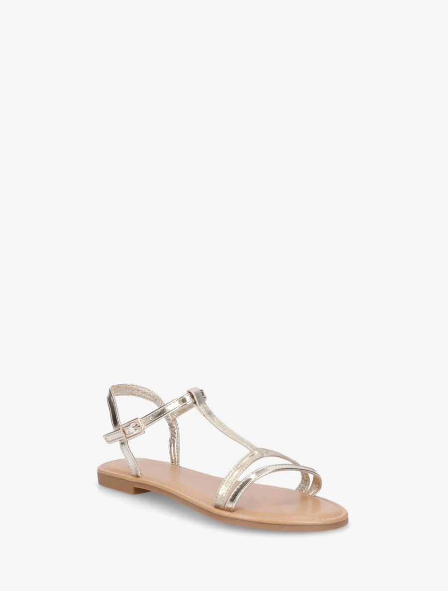 Nu-pieds en simili bride en T - Or - 3