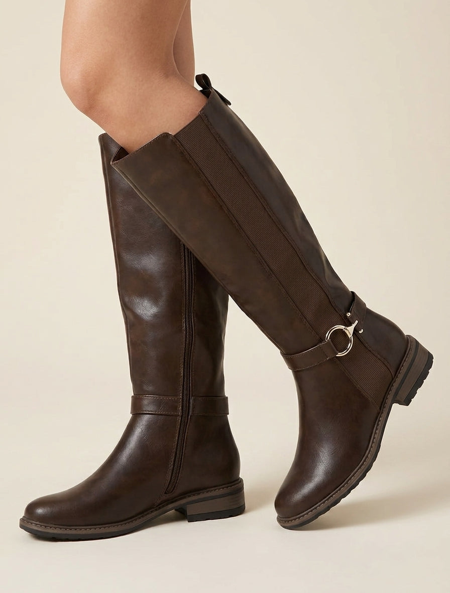 Elastische Stiefel aus Kunstleder - Braun