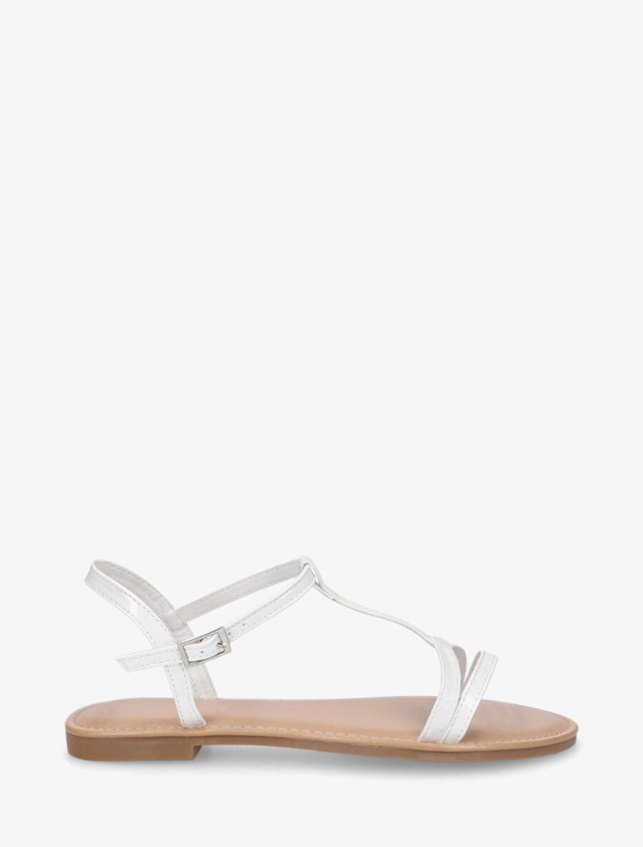 Nu-pieds en simili bride en T - Blanc - 5