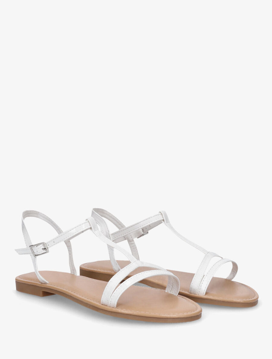 Nu-pieds en simili bride en T - Blanc - 4