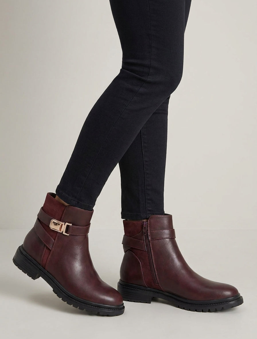 Stiefeletten aus Kunstleder mit Wildlederbesatz - Bordeaux
