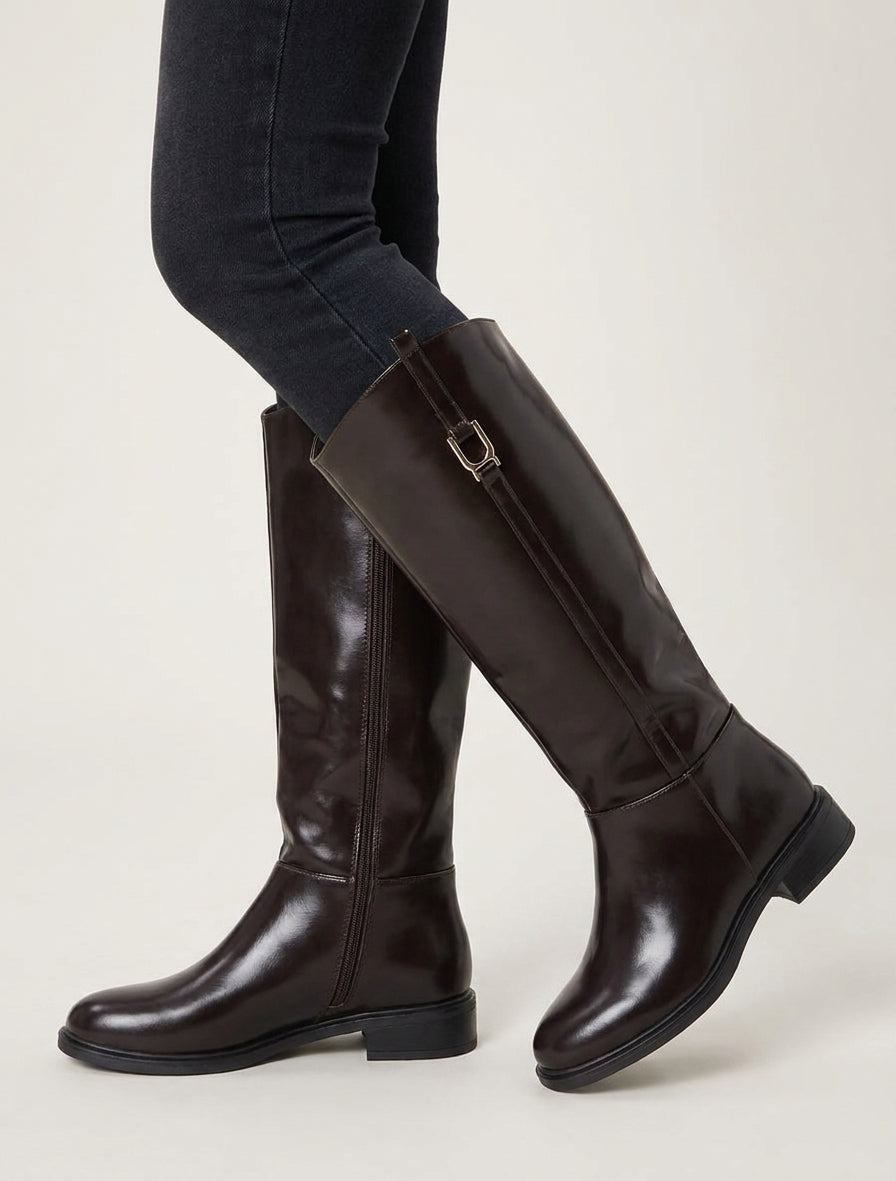Stiefel im Reiterstil aus Kunstleder - Braun