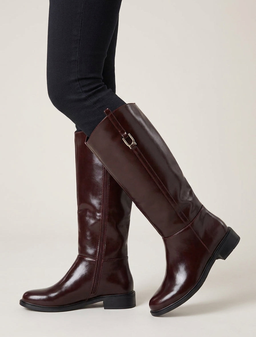 Stiefel im Reiterstil aus Kunstleder - Bordeaux