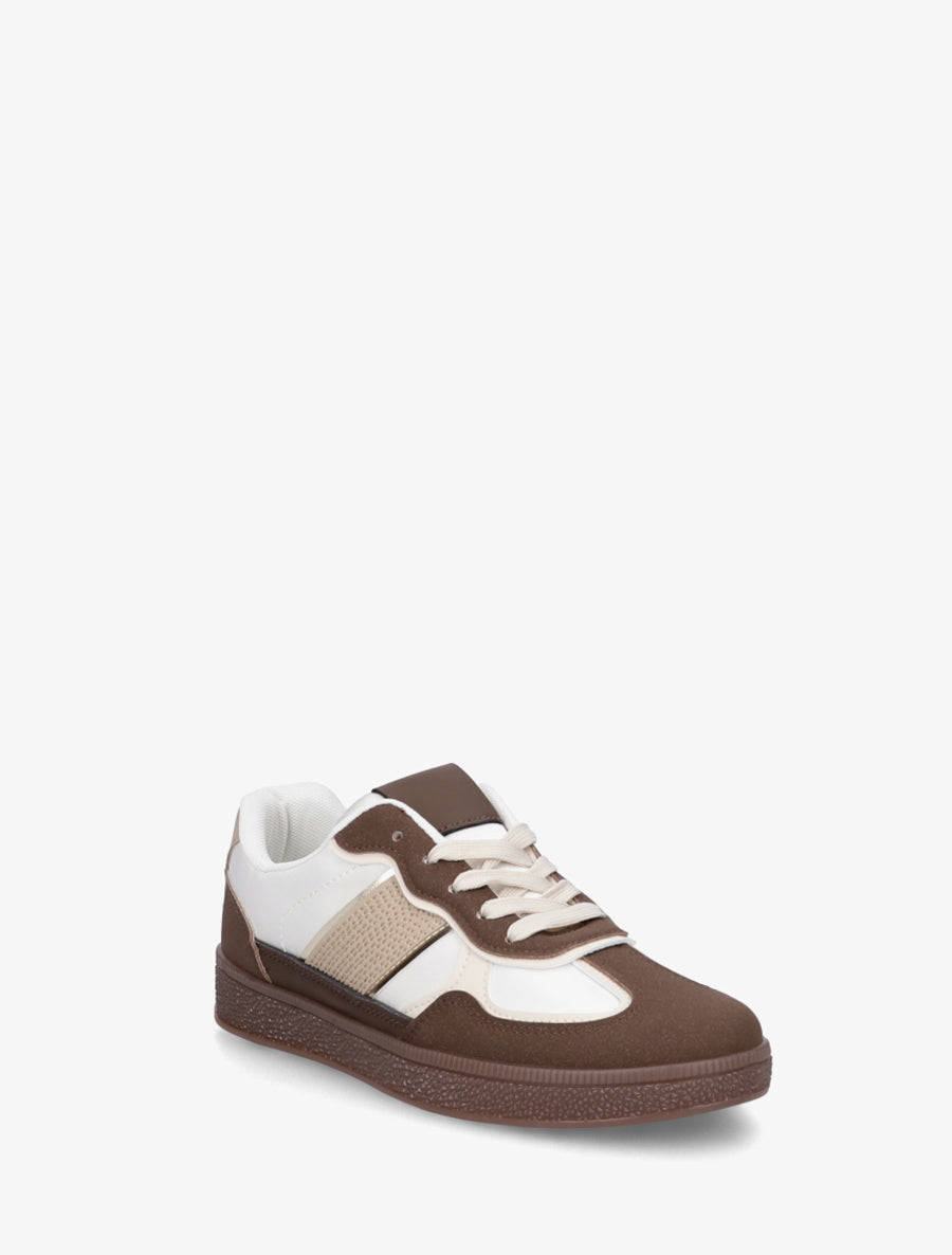 Sneakers en simili à contrefort contrastant - Marron - 2