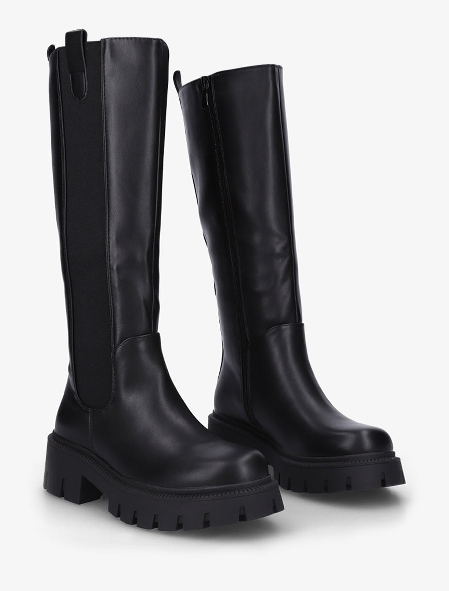 Bottes simili à semelles crantées - Noir - 4