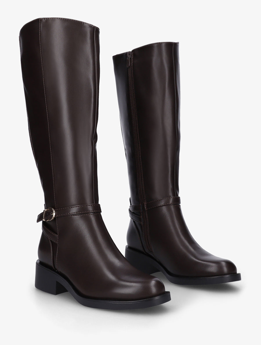 Bottes cavalières élastiquées à boucle - Marron - 4