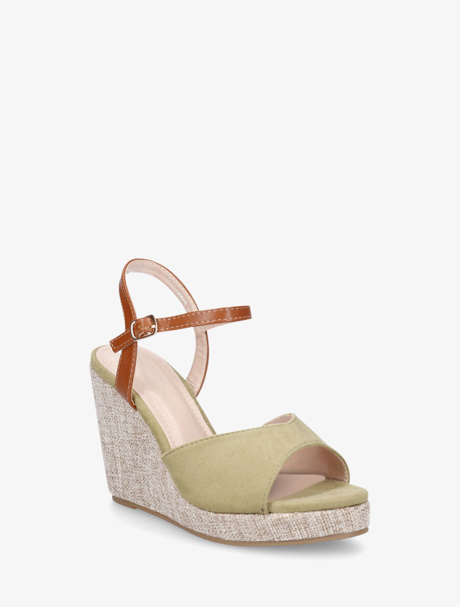 Sandales compensées en suédine - Kaki - 3
