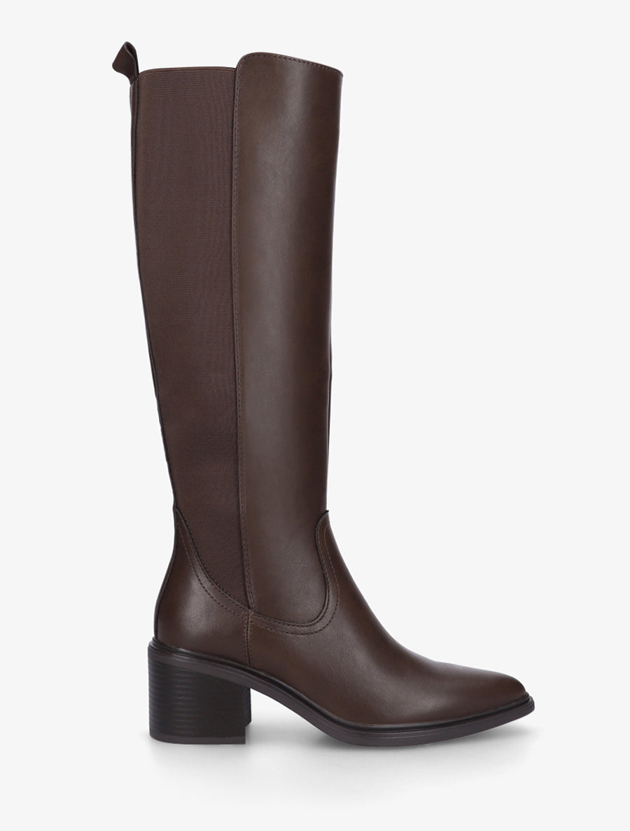 Bottes élastiquées en simili à bouts pointus - Marron - 1