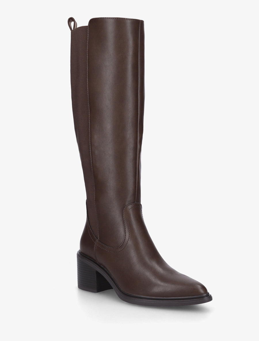 Bottes élastiquées en simili à bouts pointus - Marron - 2