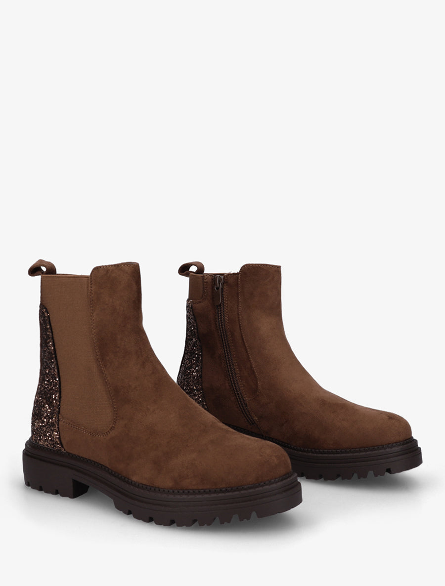 Bottines en suédine à contrefort pailleté - Marron - 4