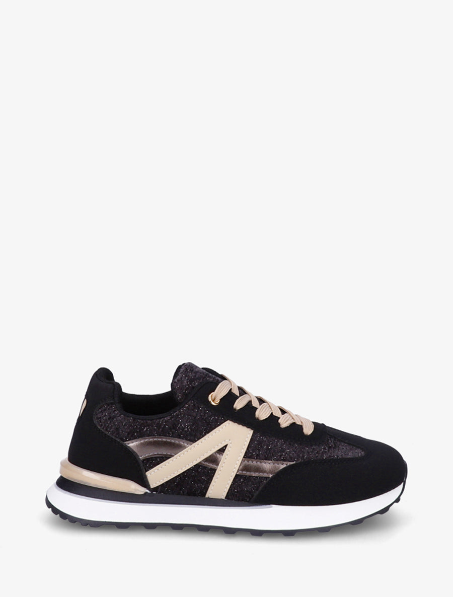 Basketseffet nubuck et tissu irisé empiècement en V - Noir - 1