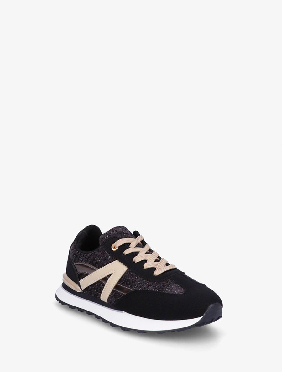 Basketseffet nubuck et tissu irisé empiècement en V - Noir - 2