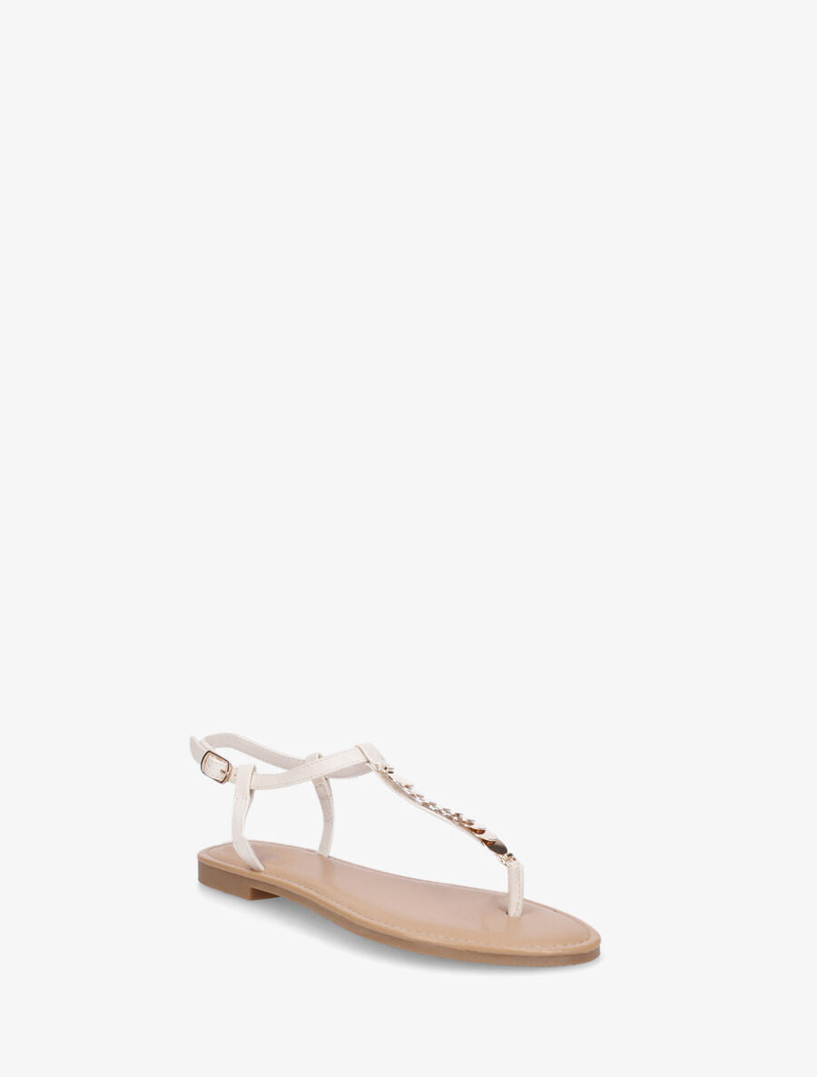 Nu-pieds bride en T à bijoux - Beige - 2