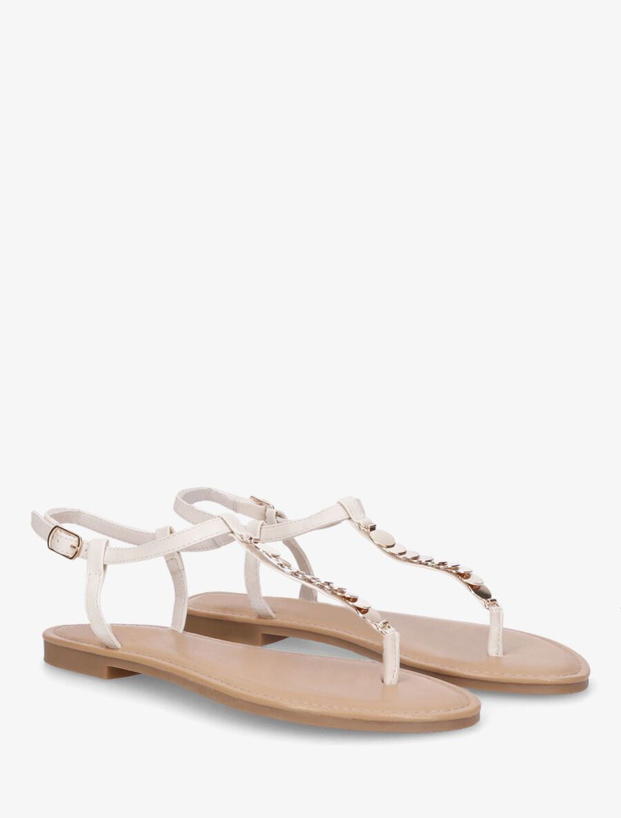 Nu-pieds bride en T à bijoux - Beige - 4