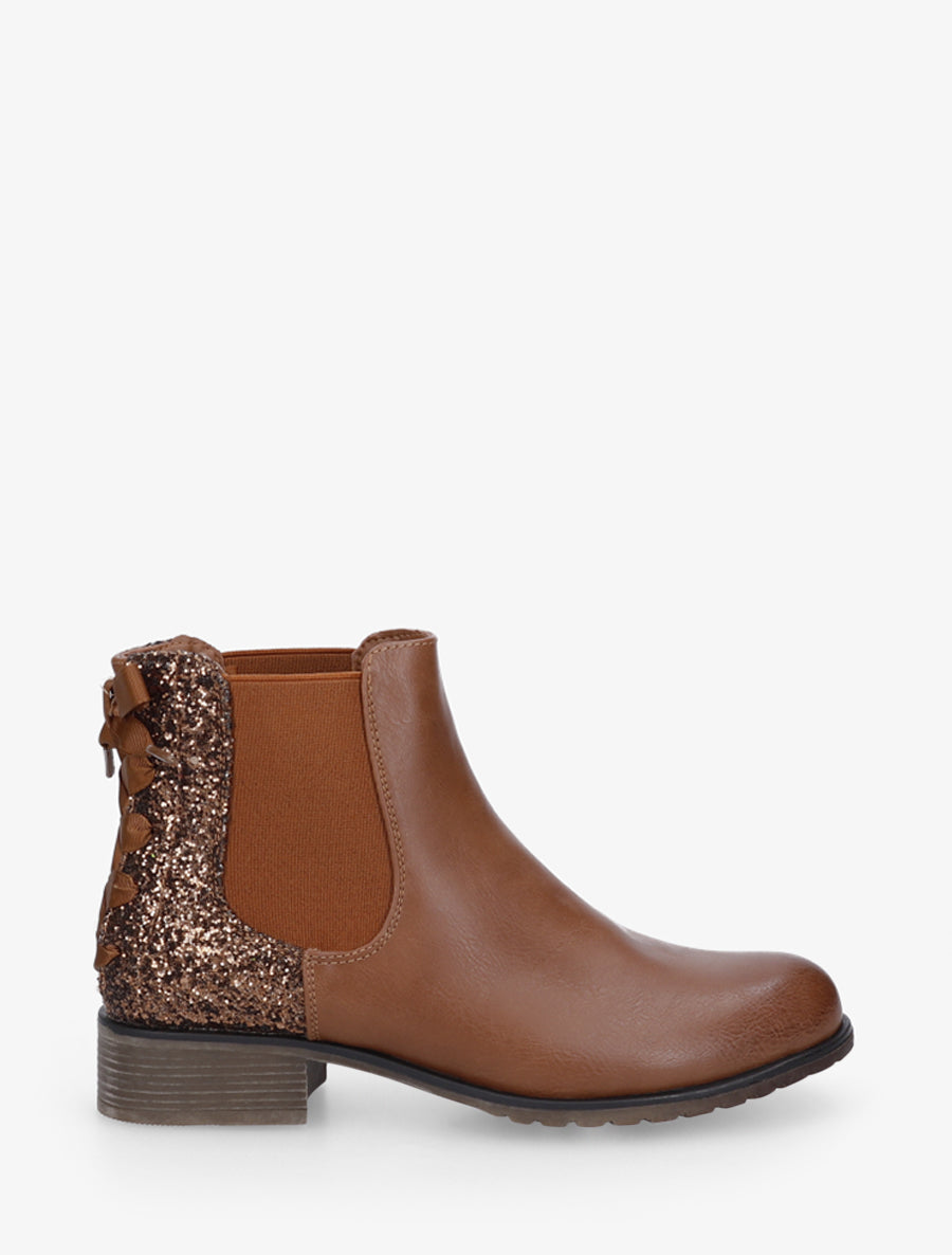 Bottines élastiquées à contrefort pailleté - Camel - 1
