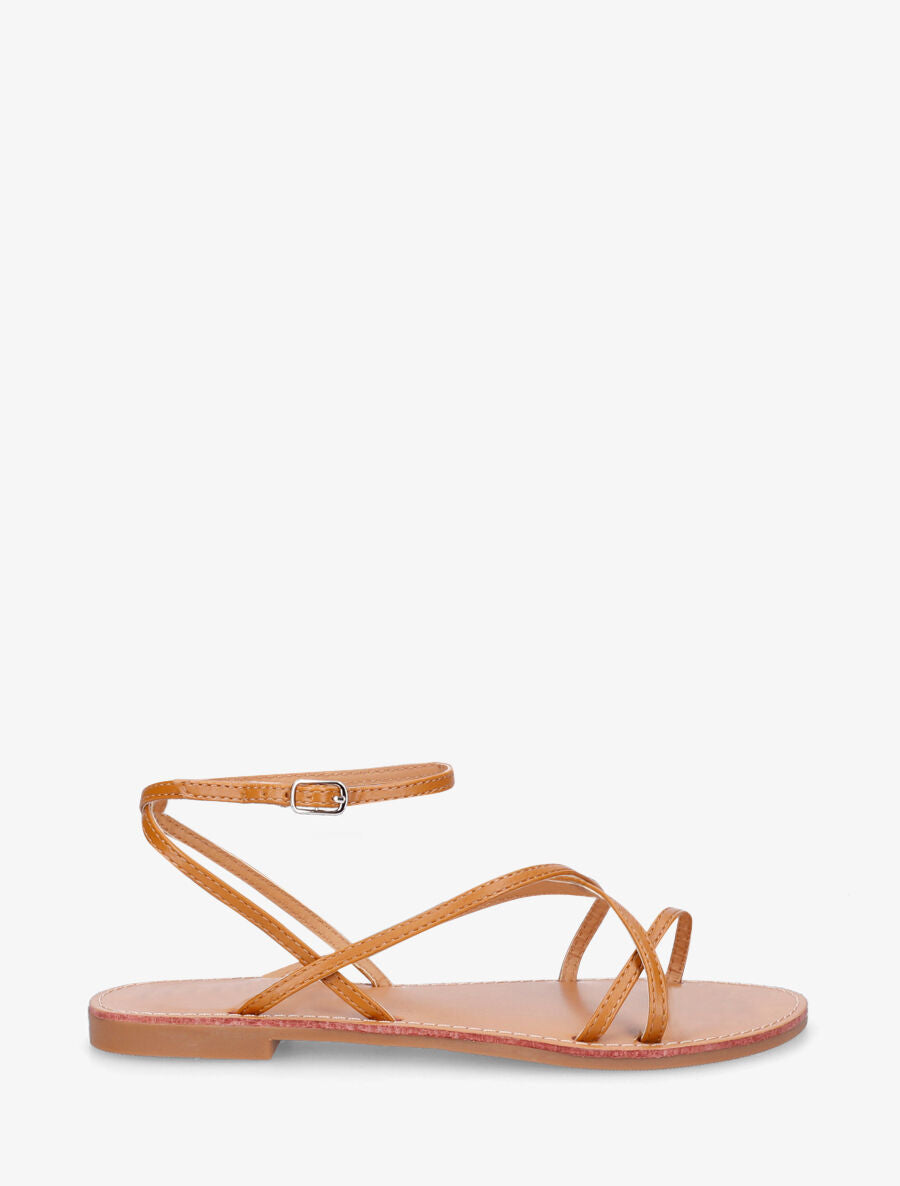 Nu-pieds à fines brides de cheville - Camel - 6