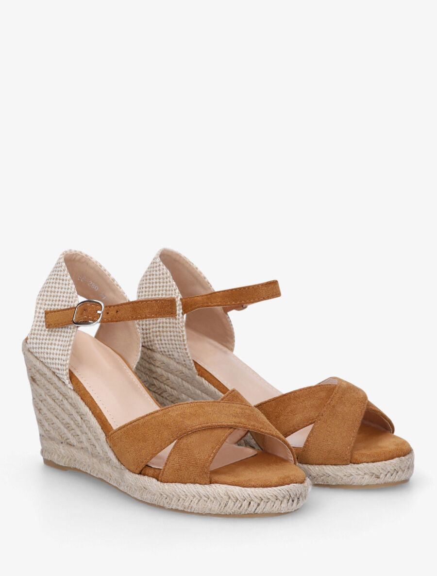 Sandales compensées à contrefort à motif damier - Camel - 5