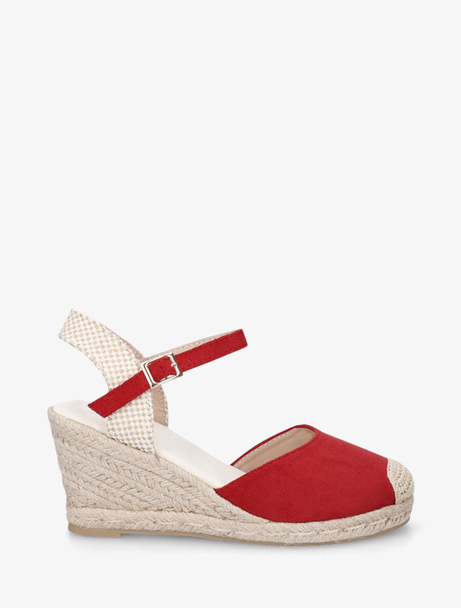 Espadrille en suédine à talon compensé - Rouge - 5