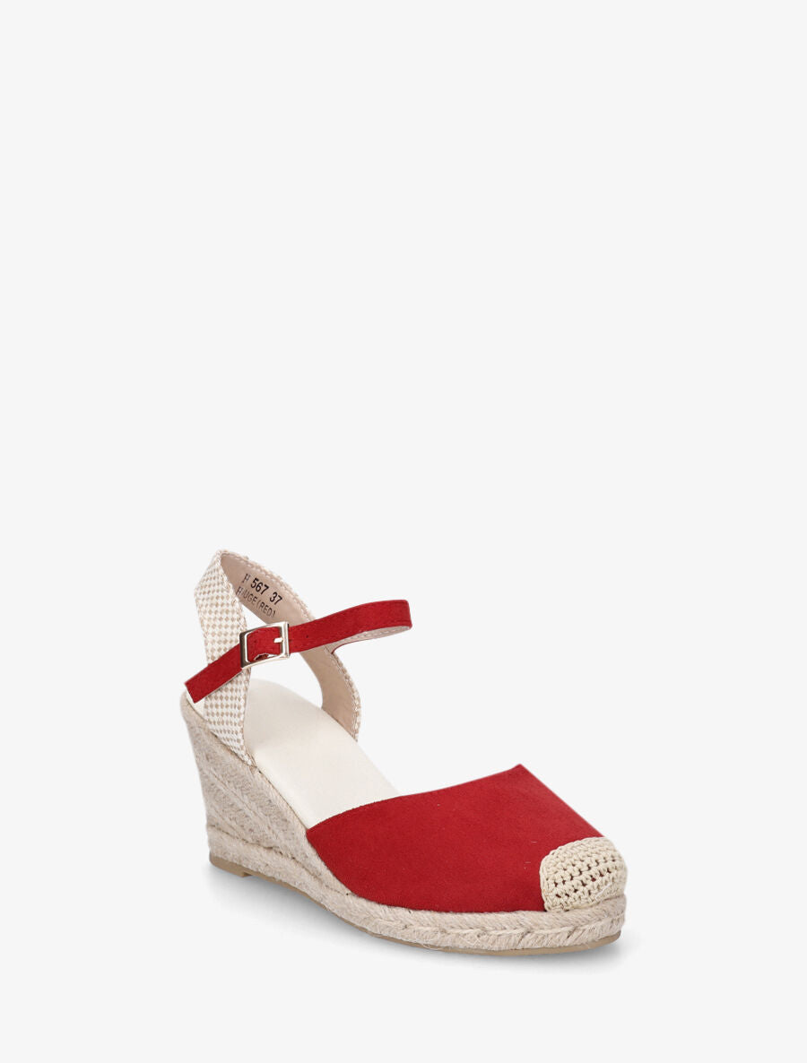 Espadrille en suédine à talon compensé - Rouge - 2