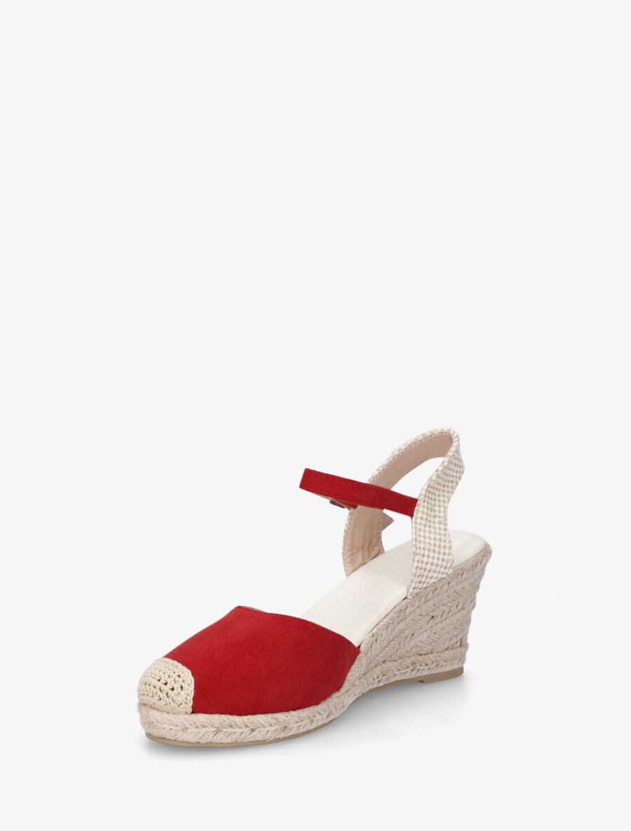 Espadrille en suédine à talon compensé - Rouge - 3