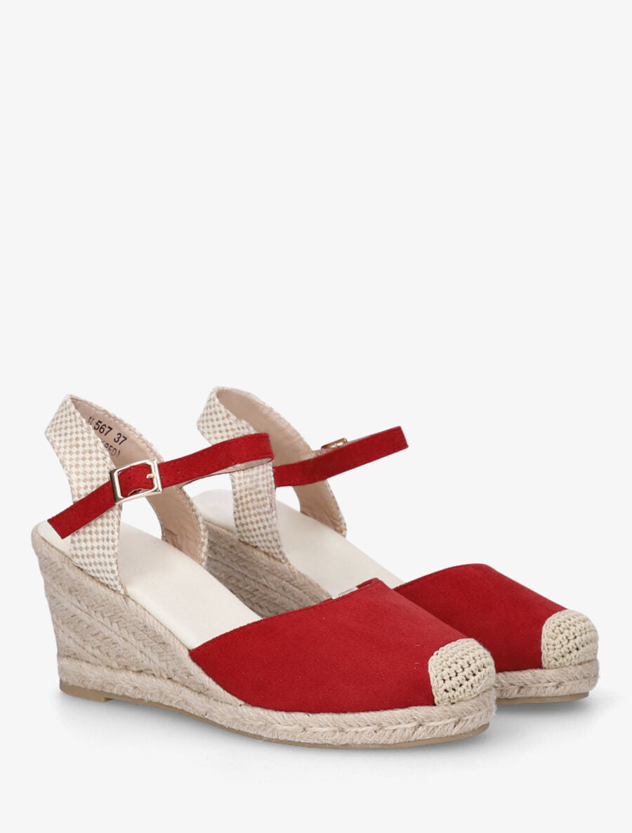 Espadrille en suédine à talon compensé - Rouge - 4