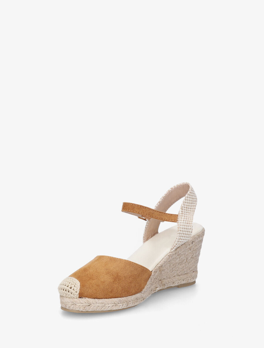 Espadrille en suédine à talon compensé - Camel - 4