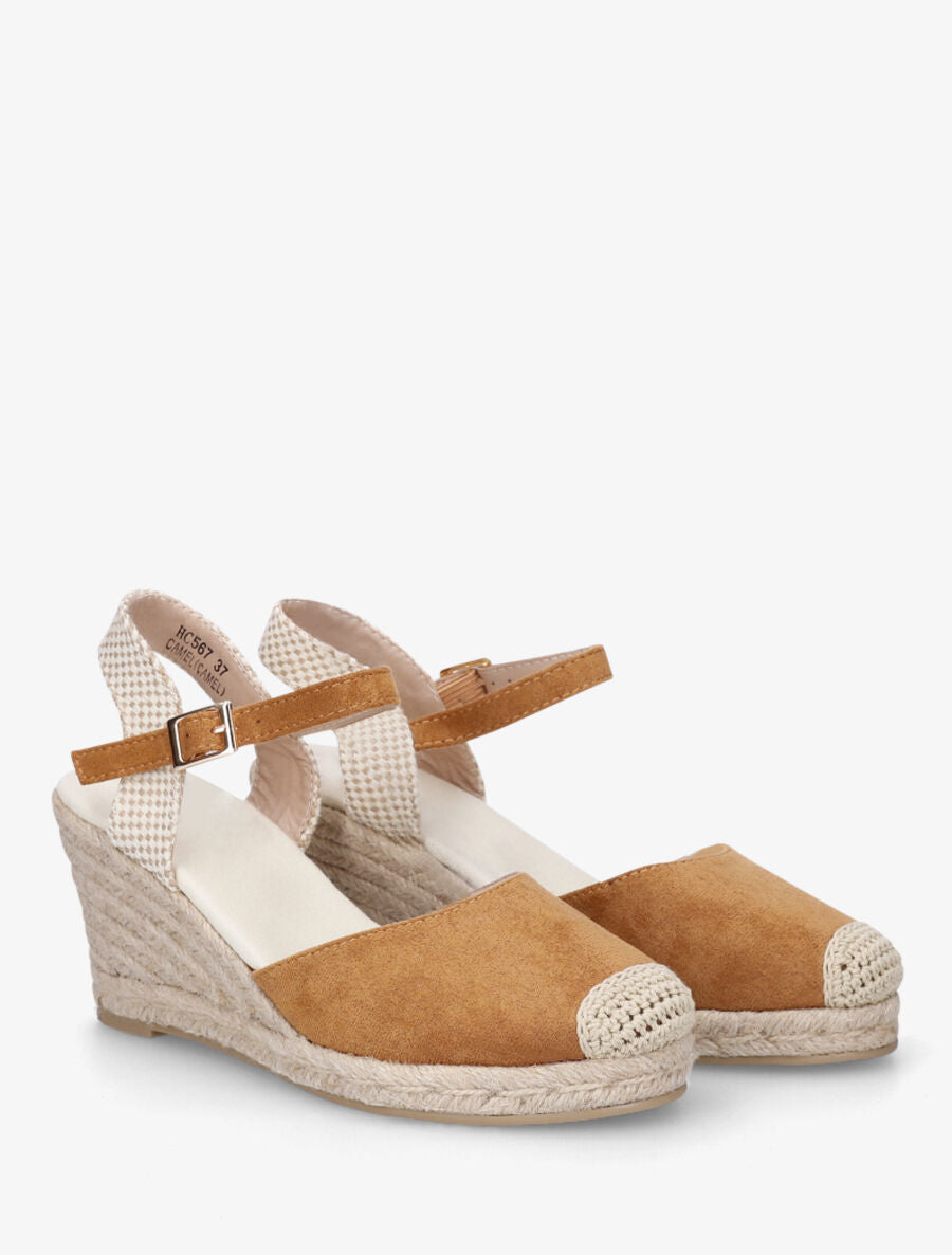 Espadrille en suédine à talon compensé - Camel - 5