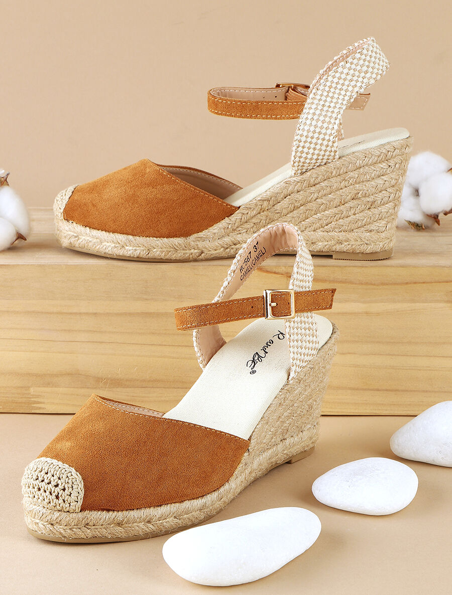 Espadrille en suédine à talon compensé - Camel - 1