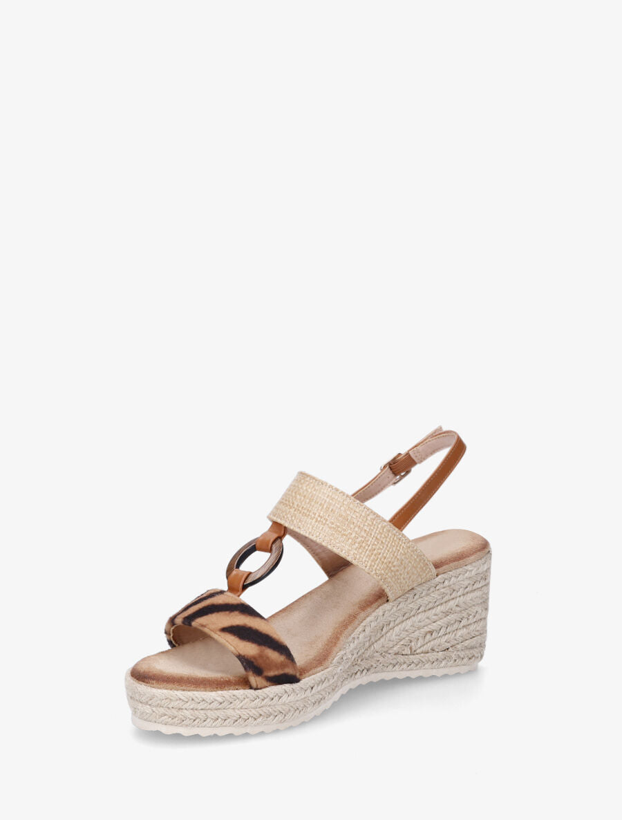 Sandales compensées à bride motif zèbre - Camel - 3