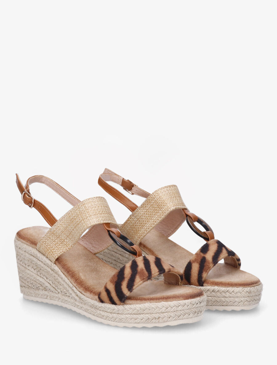 Sandales compensées à bride motif zèbre - Camel - 4