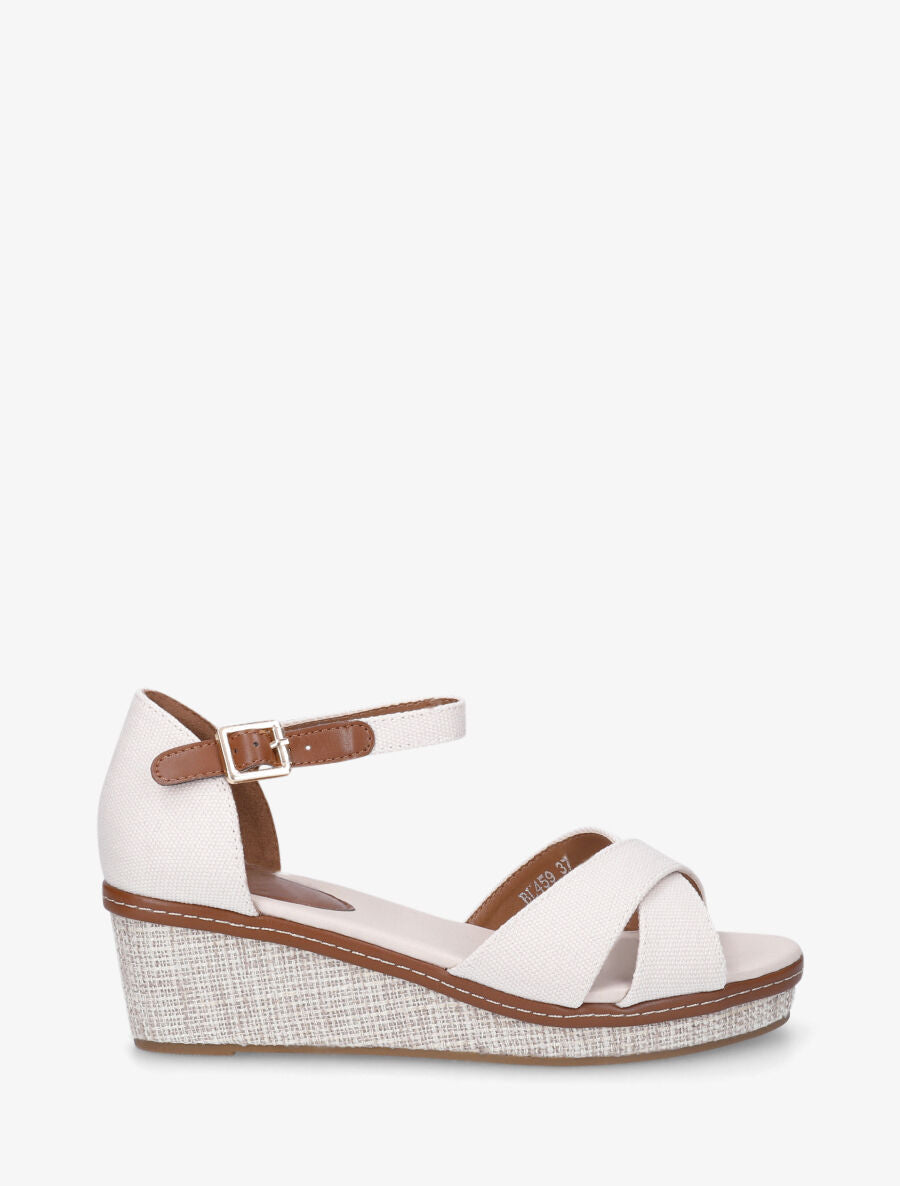 Sandales compensées bride croisées en tissu - Écru - 5