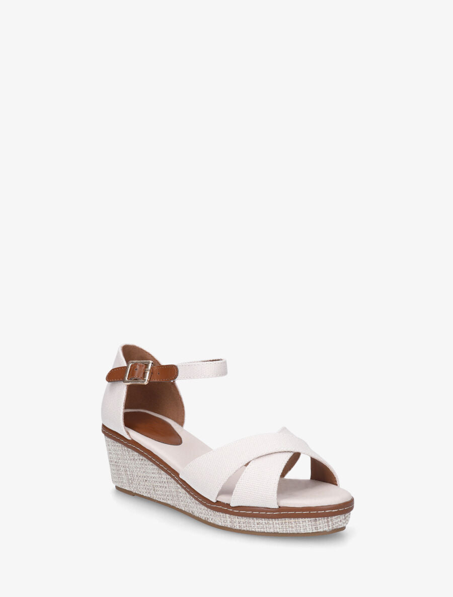 Sandales compensées bride croisées en tissu - Écru - 2