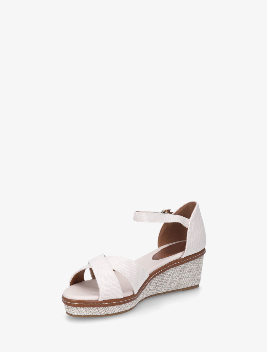 Sandales compensées bride croisées en tissu - Écru - 3