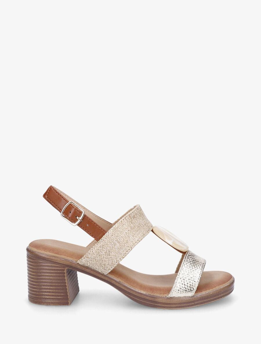 Sandales bi-matière à bijou style marbre - Or - 5