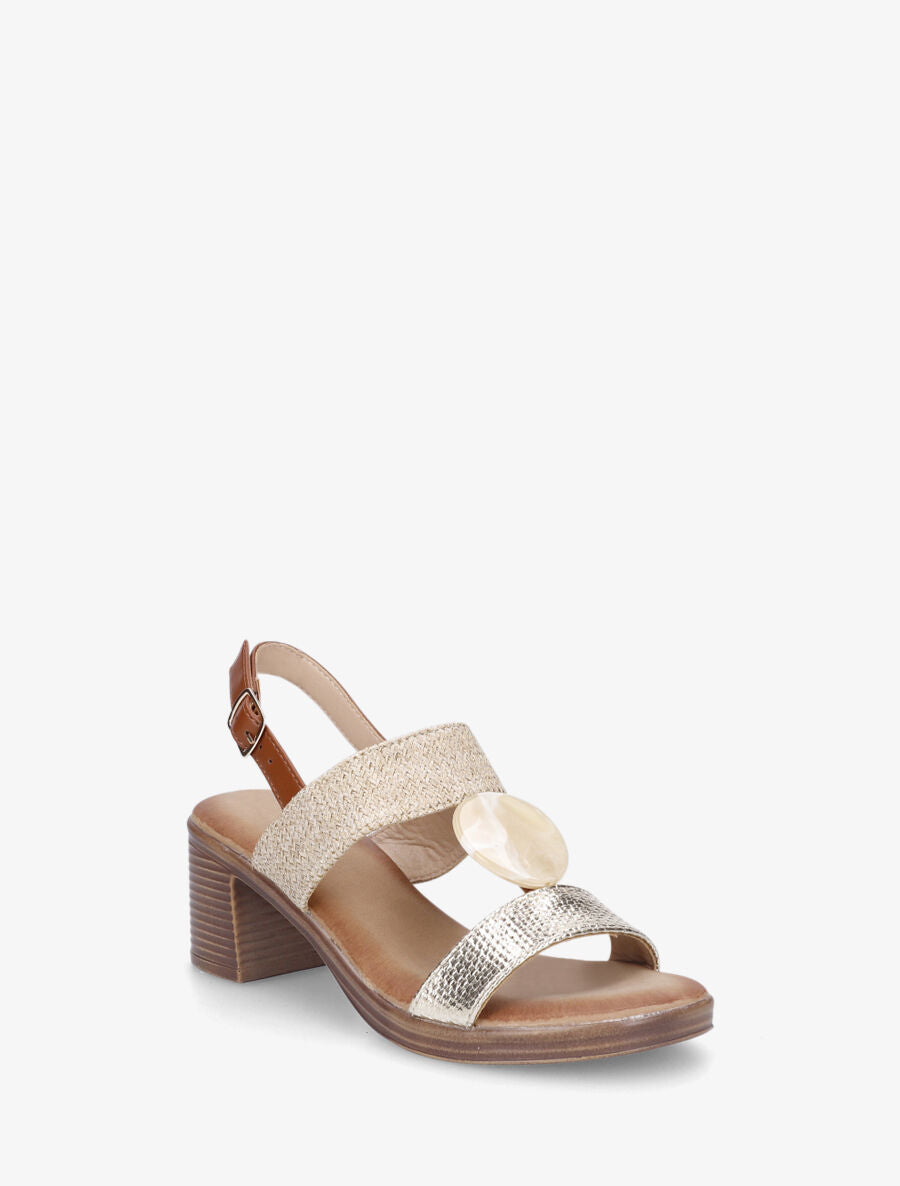 Sandales bi-matière à bijou style marbre - Or - 2