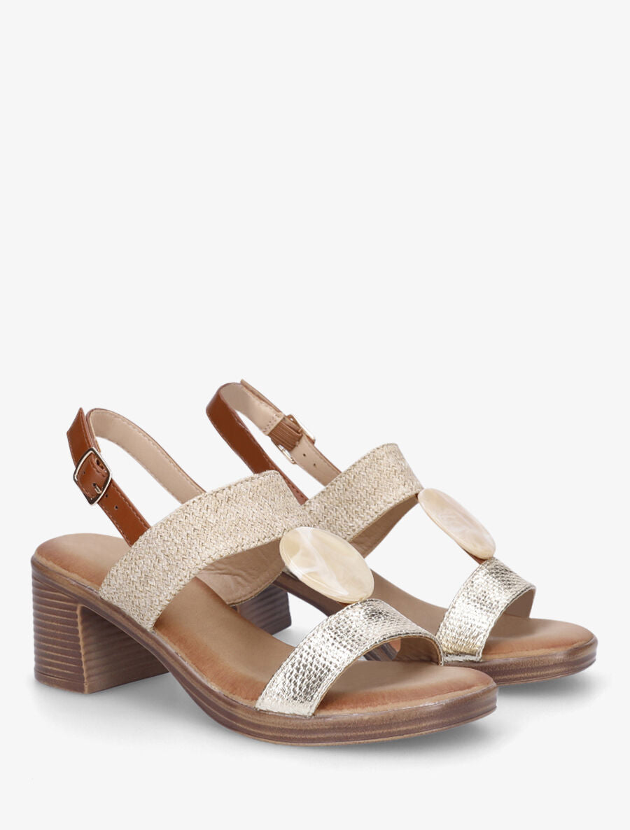 Sandales bi-matière à bijou style marbre - Or - 4