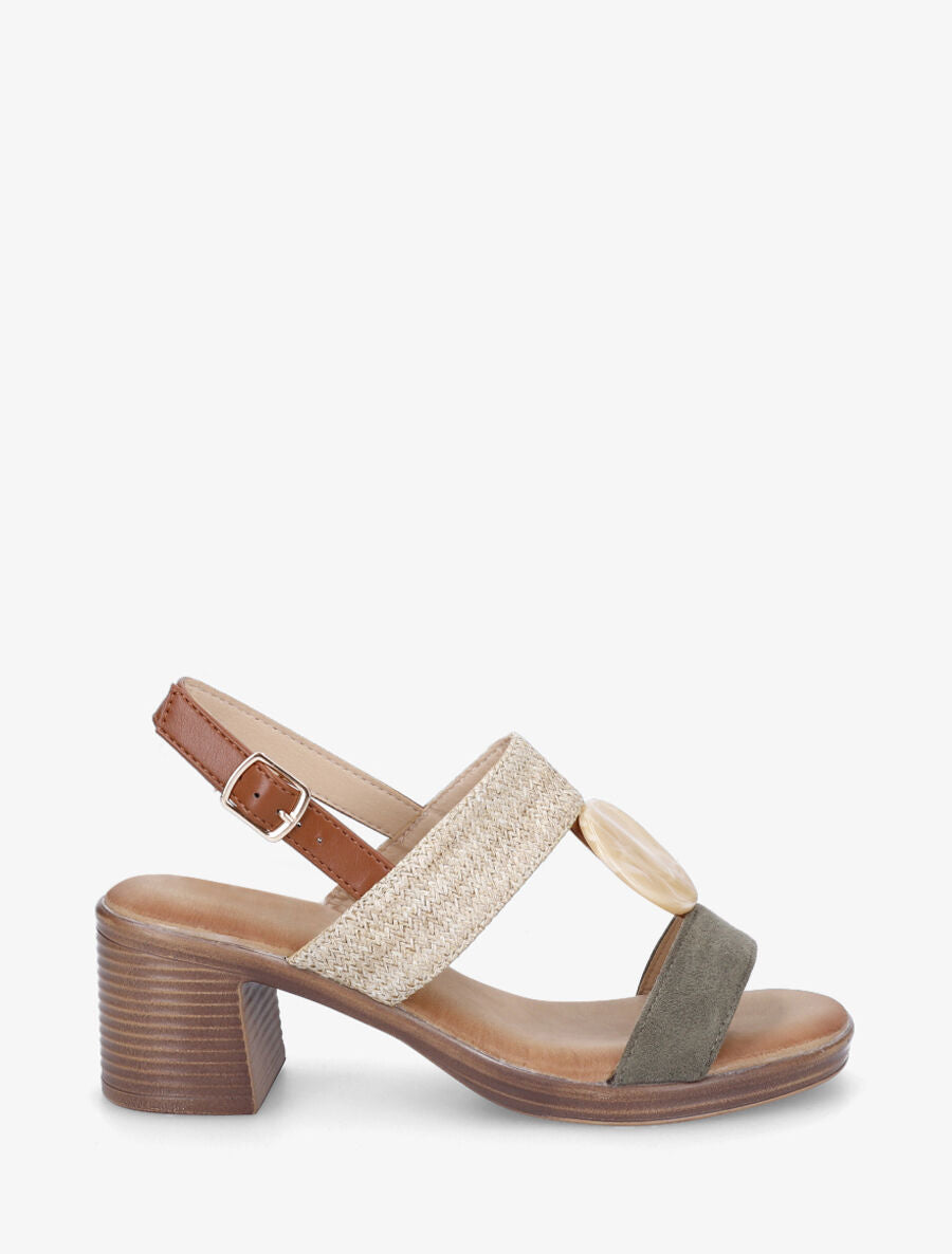 Sandales bi-matière à bijou style marbre - Kaki - 1