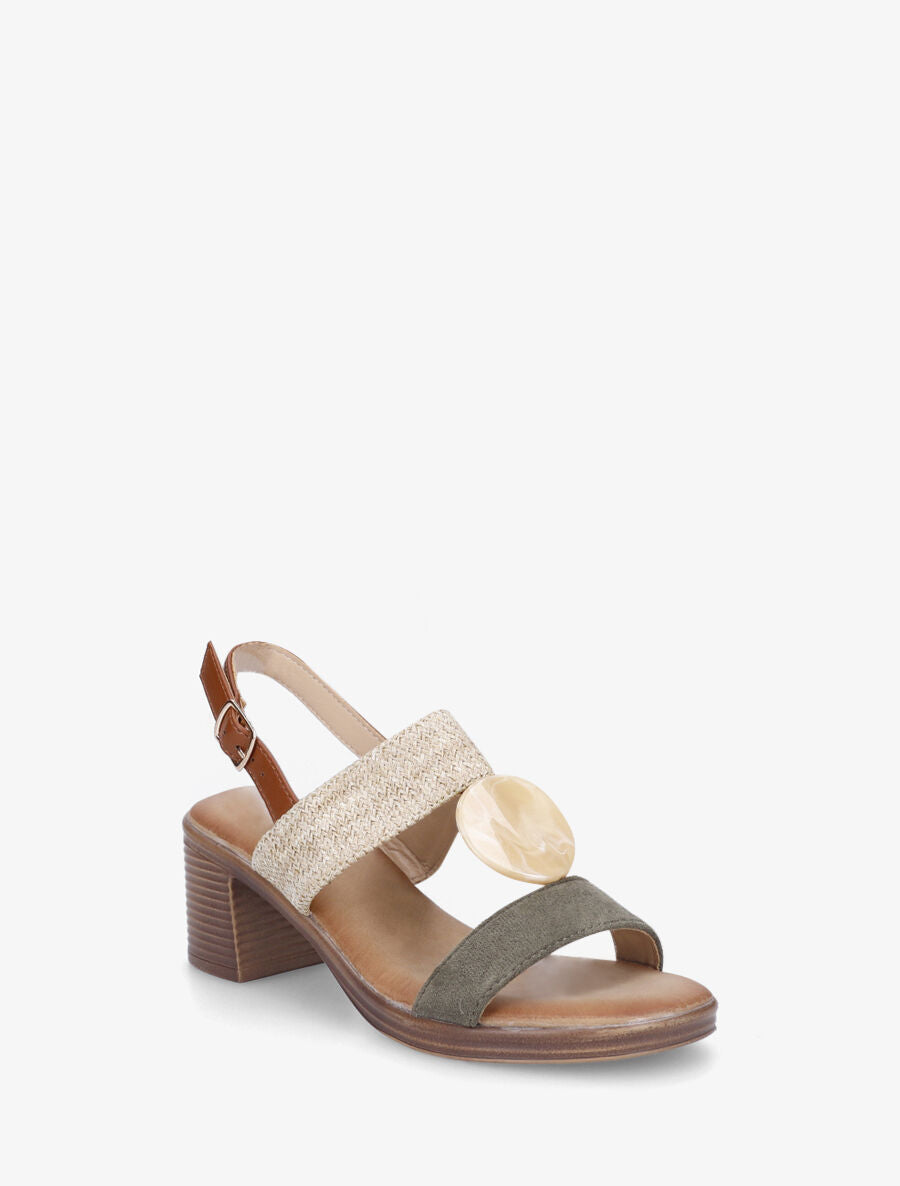 Sandales bi-matière à bijou style marbre - Kaki - 2