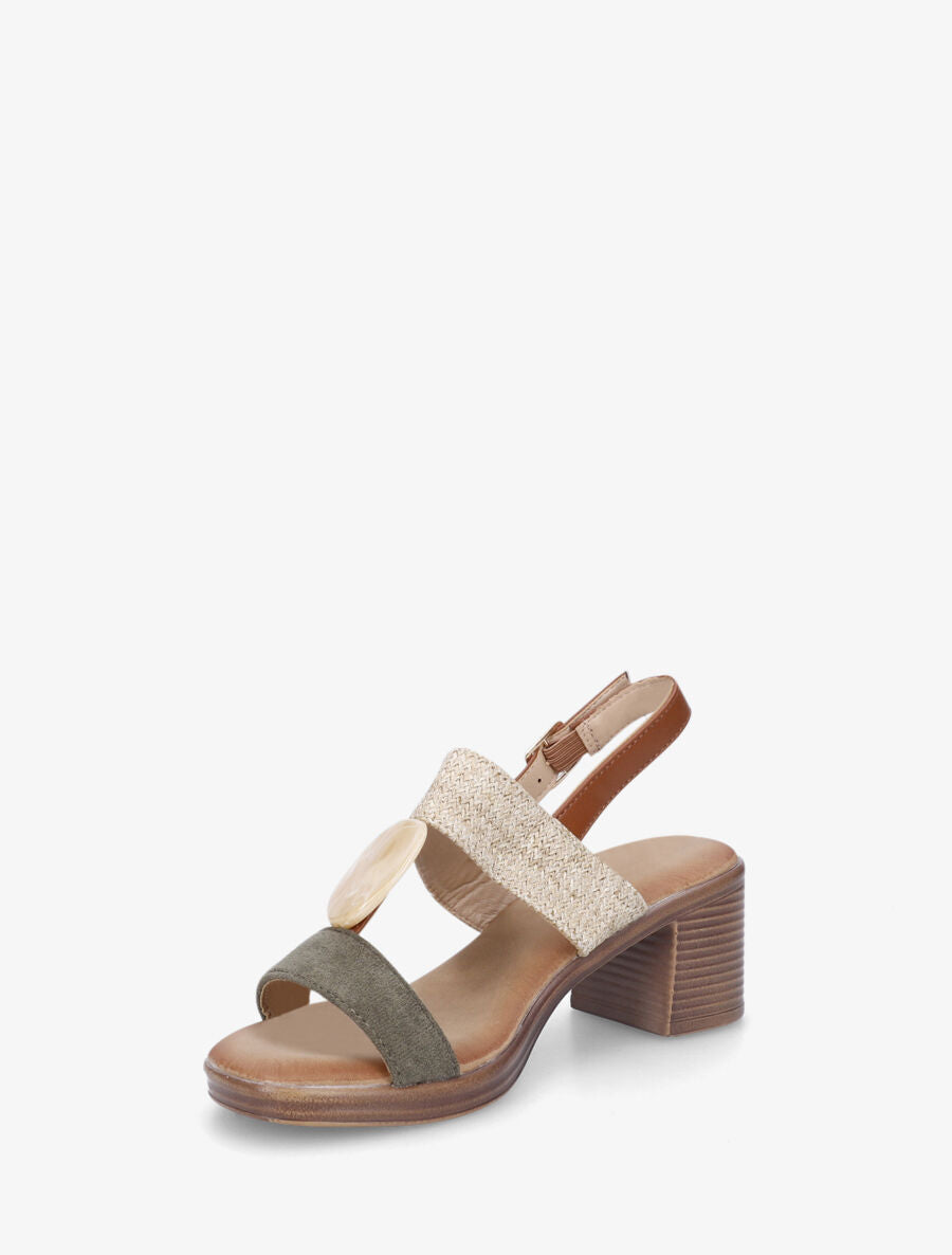 Sandales bi-matière à bijou style marbre - Kaki - 3