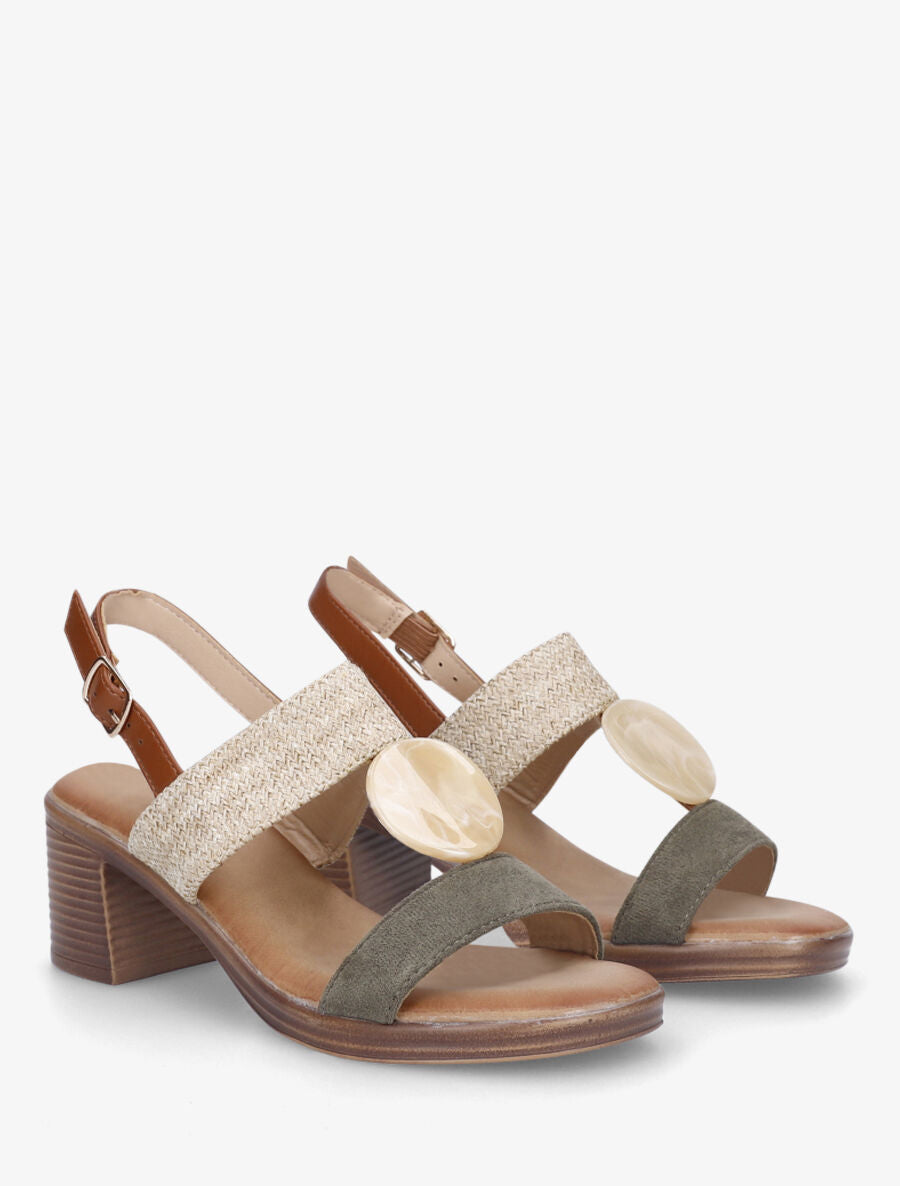 Sandales bi-matière à bijou style marbre - Kaki - 4