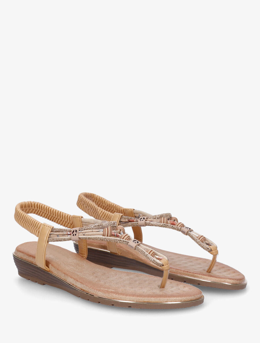 Nu-pieds élastiqués à strass et perles - Beige - 4