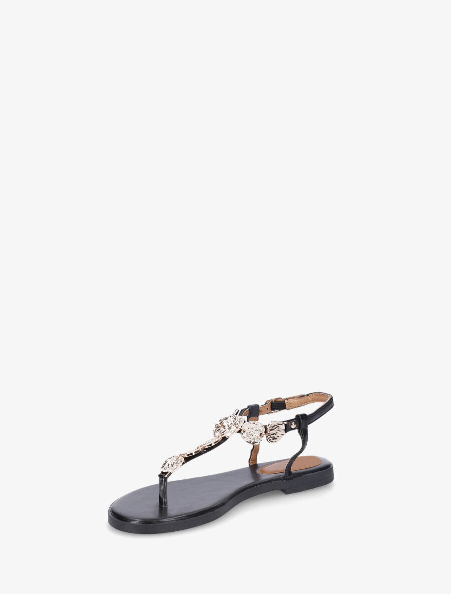 Nu-pieds à bride bijoux martelés - Noir - 3
