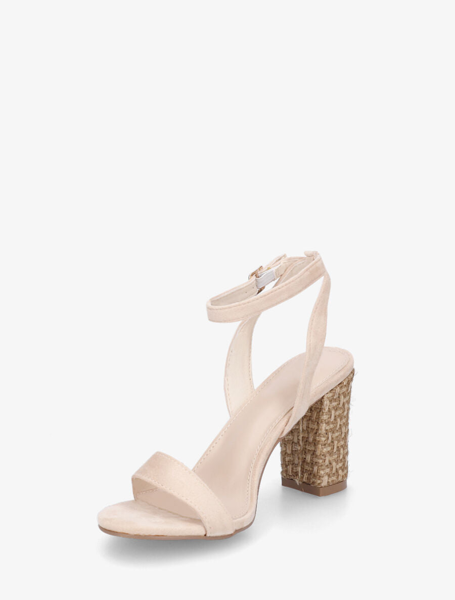 Sandales à talon bi-matière - Beige - 3