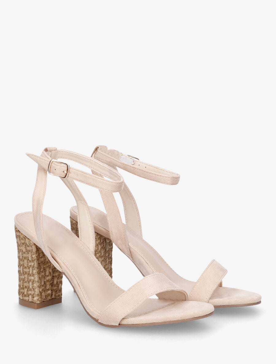 Sandales à talon bi-matière - Beige - 4
