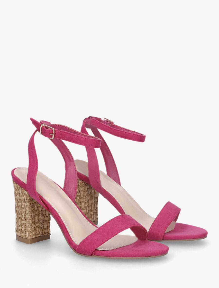 Sandales à talon bi-matière - Fuchsia - 4