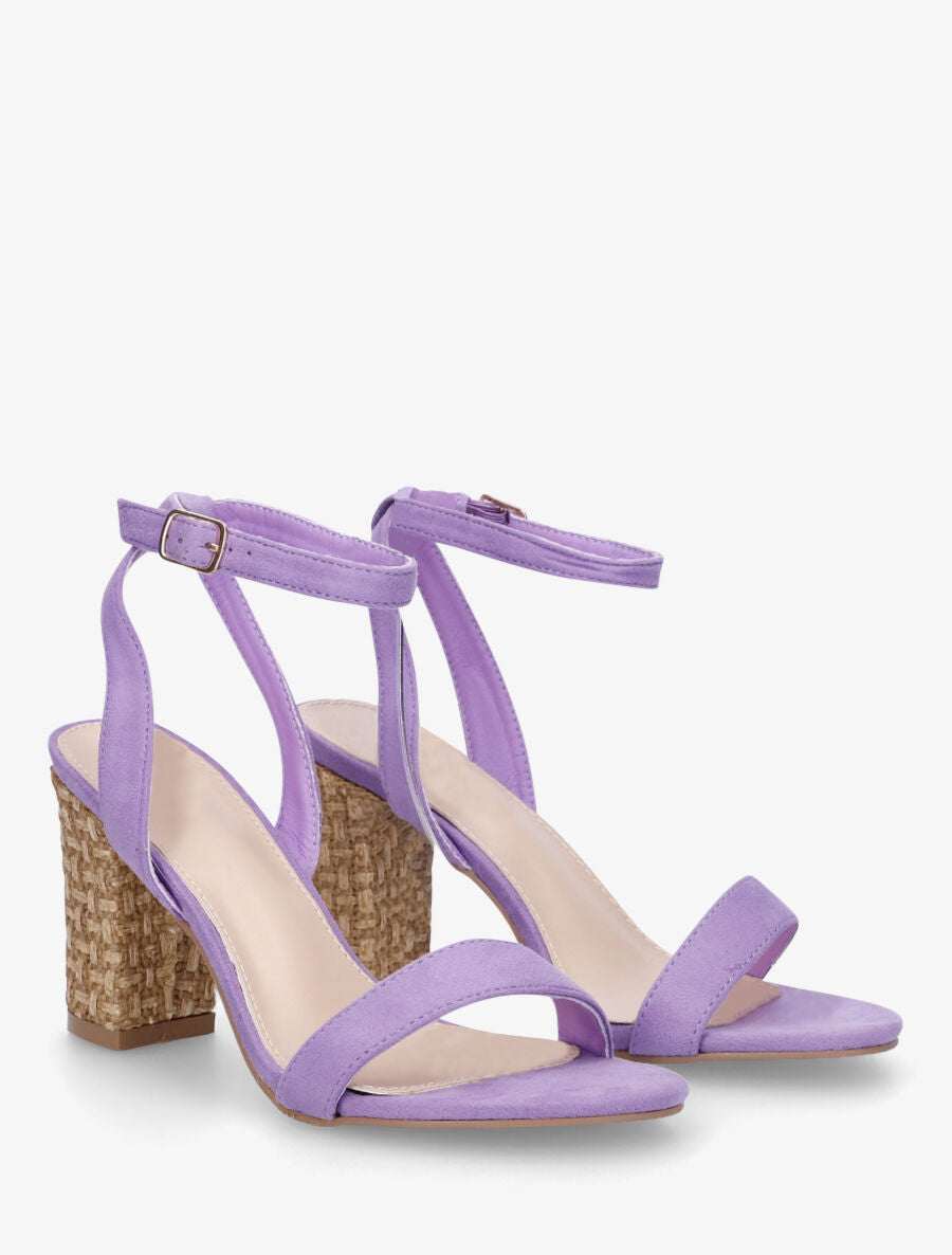 Sandales à talon bi-matière - Lilas - 4